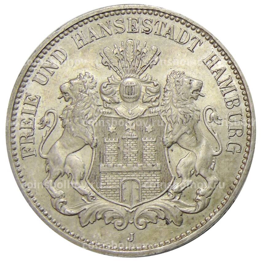 Монета 3 марки 1914 года J Германия (Гамбург)