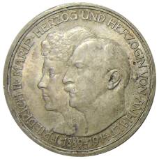 Монета 3 марки 1914 года Германия (Ангальт) — 25 лет свадьбе Фридриха II и Марии Баденской (аверс)