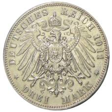 Монета 3 марки 1911 года E Германия (Cаксония) (реверс)