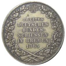 Монета 1 талер 1865 года B Германские государства — Бремен «Второй немецкий стрелковый фестиваль» (аверс)