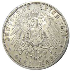 Монета 3 марки 1910 года A Германия (Гессен) (реверс)