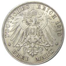 Монета 3 марки 1910 года F Германия (Вюртембург) (реверс)
