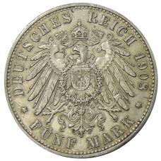 Монета 5 марок 1908 года F Германия (Вюртемберг) (реверс)