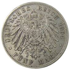 Монета 5 марок 1904 года D Германия (Бавария) (реверс)