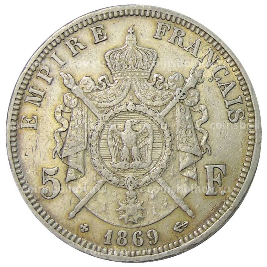 Монета 5 франков 1869 года ВВ Франция (вид 2)