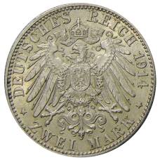 Монета 2 марки 1914 года F Германия (Вюртемберг) (реверс)