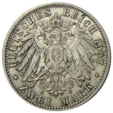 Монета 2 марки 1907 года F Германия (Вюртемберг) (реверс)