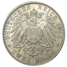 Монета 2 марки 1911 года D Германия (Бавария) — 90 лет со дня рождения Луитпольда Баварского (реверс)
