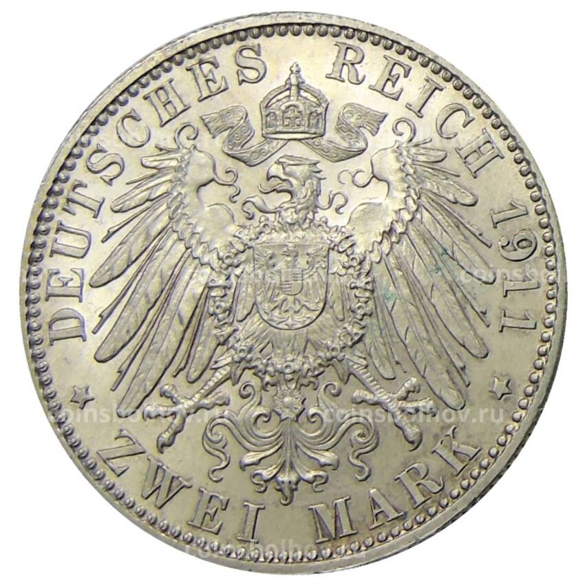 Монета 2 марки 1911 года D Германия (Бавария) — 90 лет со дня рождения Луитпольда Баварского (вид 2)