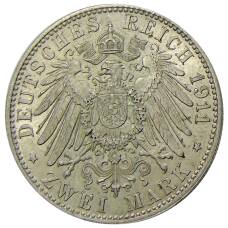 Монета 2 марки 1911 года D Германия (Бавария) — 90 лет со дня рождения Луитпольда Баварского (реверс)