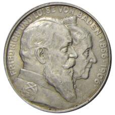 Монета 2 марки 1906 года Германия (Баден) — 50 лет свадьбе Фридриха I и Луизы Прусской (аверс)