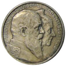 Монета 2 марки 1906 года Германия (Баден) — 50 лет свадьбе Фридриха I и Луизы Прусской (аверс)