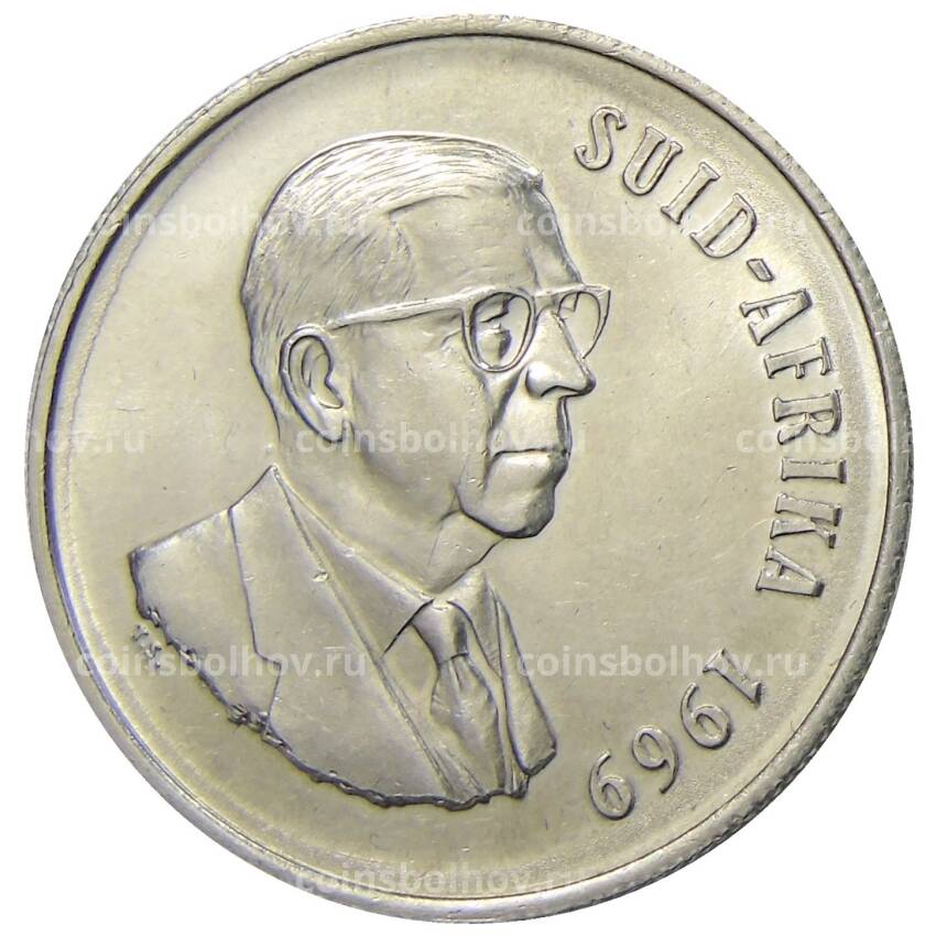 Монета 1 рэнд 1969 года ЮАР — Окончание президентства Теофилуса Дёнгеса (SUID-AFRIKA)
