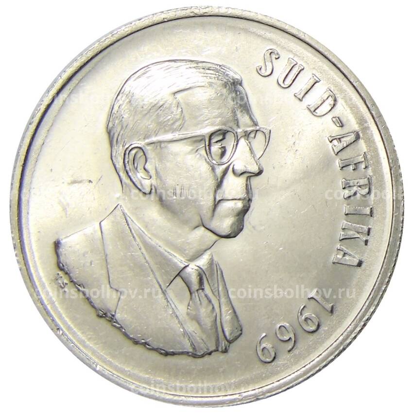 Монета 1 рэнд 1969 года ЮАР — Окончание президентства Теофилуса Дёнгеса (SUID-AFRIKA)