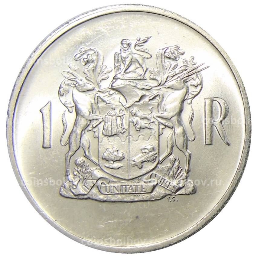 Монета 1 рэнд 1969 года ЮАР — Окончание президентства Теофилуса Дёнгеса (SUID-AFRIKA) (вид 2)