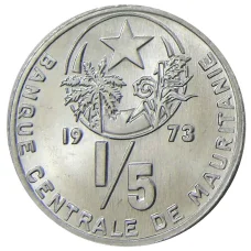 Монета 1/5 угии 1973 года Мавритания (аверс)