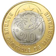 Монета 20 угий 2014 года Мавритания (аверс)