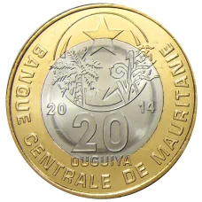 Монета 20 угий 2014 года Мавритания (аверс)