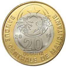 Монета 20 угий 2014 года Мавритания (аверс)