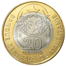 Монета 20 угий 2014 года Мавритания (аверс)
