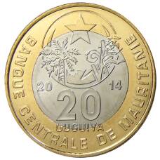 Монета 20 угий 2014 года Мавритания (аверс)