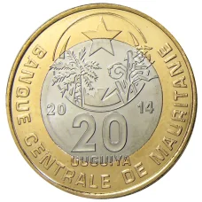 Монета 20 угий 2014 года Мавритания (аверс)