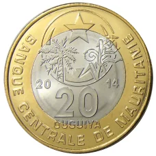 Монета 20 угий 2014 года Мавритания (аверс)