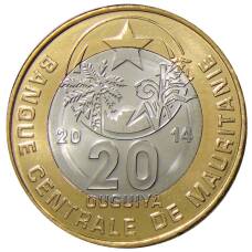 Монета 20 угий 2014 года Мавритания (аверс)