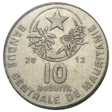 Монета 10 угий 2012 года Мавритания (аверс)