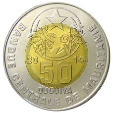 Монета 50 угий 2014 года Мавритания (аверс)