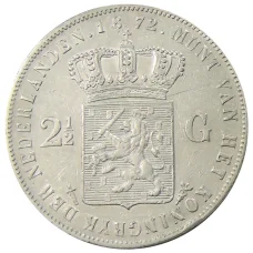 Монета 2 1/2  гульдена 1872 года Нидерланды (аверс)