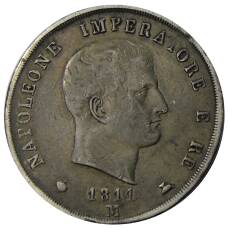 Монета 5 лир 1811 года М Италия (аверс)