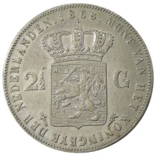 Монета 2 1/2  гульдена 1868 года Нидерланды (аверс)