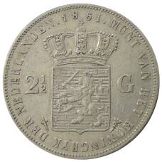 Монета 2 1/2  гульдена 1851 года Нидерланды (аверс)