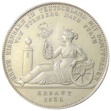 Монета 1 талер 1835 года Германские государтва — Бавария — Строительство первой железной дороги (аверс)