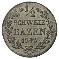 Монета 1/2 батцена 1842 года  кантон Граубюнден Швейцария (аверс)