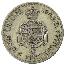 Монета 1/6 талера 1860 года B Германские государства —  Саксония (аверс)