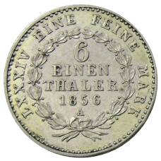 Монета 1/6 талера 1856 года А Германские государства — Ангальт — Бернбург (аверс)