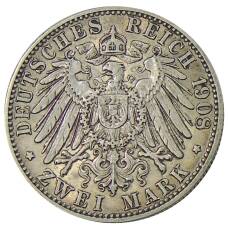 Монета 2 марки 1908 года D Германия (Бавария) (реверс)
