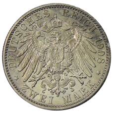 Монета 2 марки 1908 года F Германия (Вюртемберг) (реверс)
