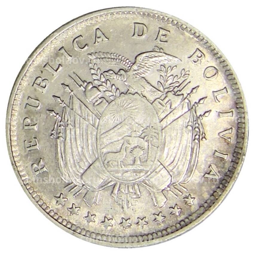 Монета 20 сентаво 1909 года Боливия (вид 2)