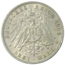 Монета 3 марки 1909 года F Германия (Вюртемберг) (реверс)