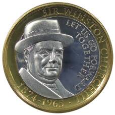 Монета 2 фунта 2015 года Гибралтар — 50 лет со дня смерти Уинстона Черчилля (аверс)
