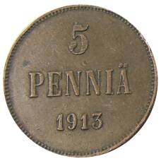 Монета 5 пенни 1913 года Русская Финляндия (аверс)