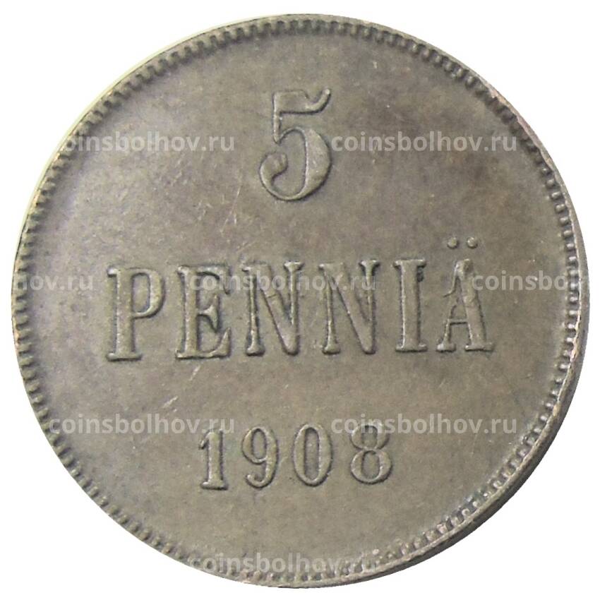 Монета 5 пенни 1908 года Русская Финляндия
