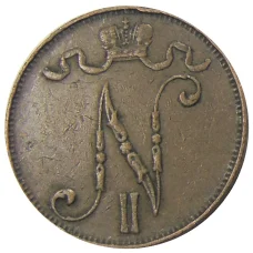 Монета 5 пенни 1908 года Русская Финляндия (реверс)