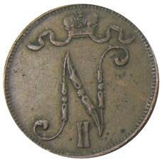 Монета 5 пенни 1908 года Русская Финляндия (реверс)