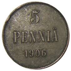 Монета 5 пенни 1906 года Русская Финляндия (аверс)