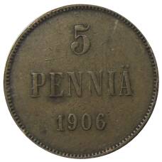 Монета 5 пенни 1906 года Русская Финляндия (аверс)