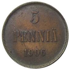 Монета 5 пенни 1906 года Русская Финляндия (аверс)
